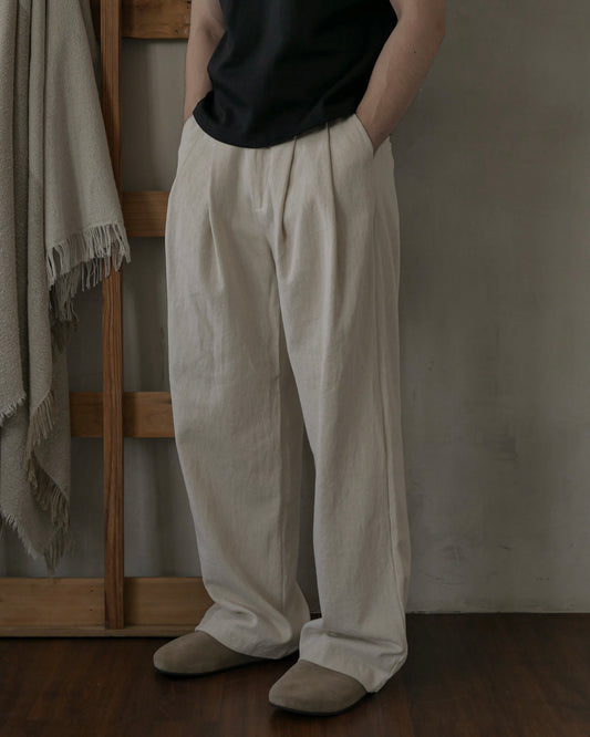 DANIEL DOUBLE PLEATED TROUSERS - CREAM